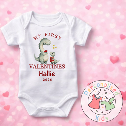 Personalised “My First Valentines” Baby Grow, T-Shirt, Long-Sleeved Bodysuit and Romper V024