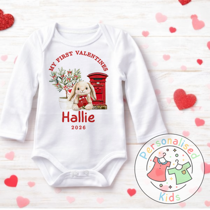 Personalised “My First Valentines” Baby Grow, T-Shirt, Long-Sleeved Bodysuit and Romper V023