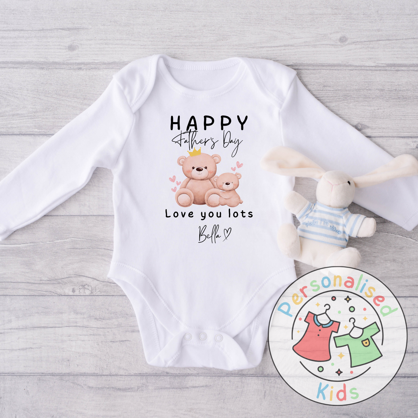 Personalised Father’s Day Baby Grow – Bear “Happy Father’s Day” Design