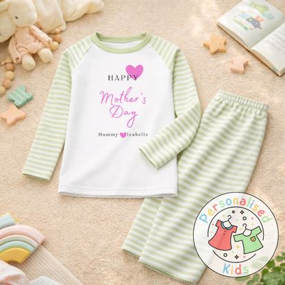 Personalised Mother’s Day Kids Pyjamas | Pink Heart Design | Custom Names MD003