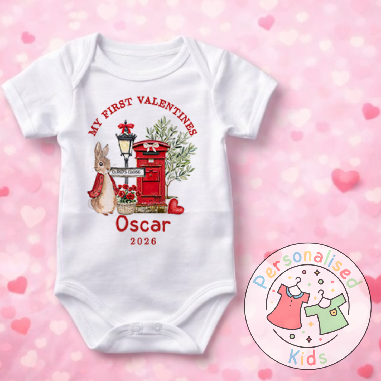Personalised “My First Valentines” Baby Grow, T-Shirt, Long-Sleeved Bodysuit and Romper V016