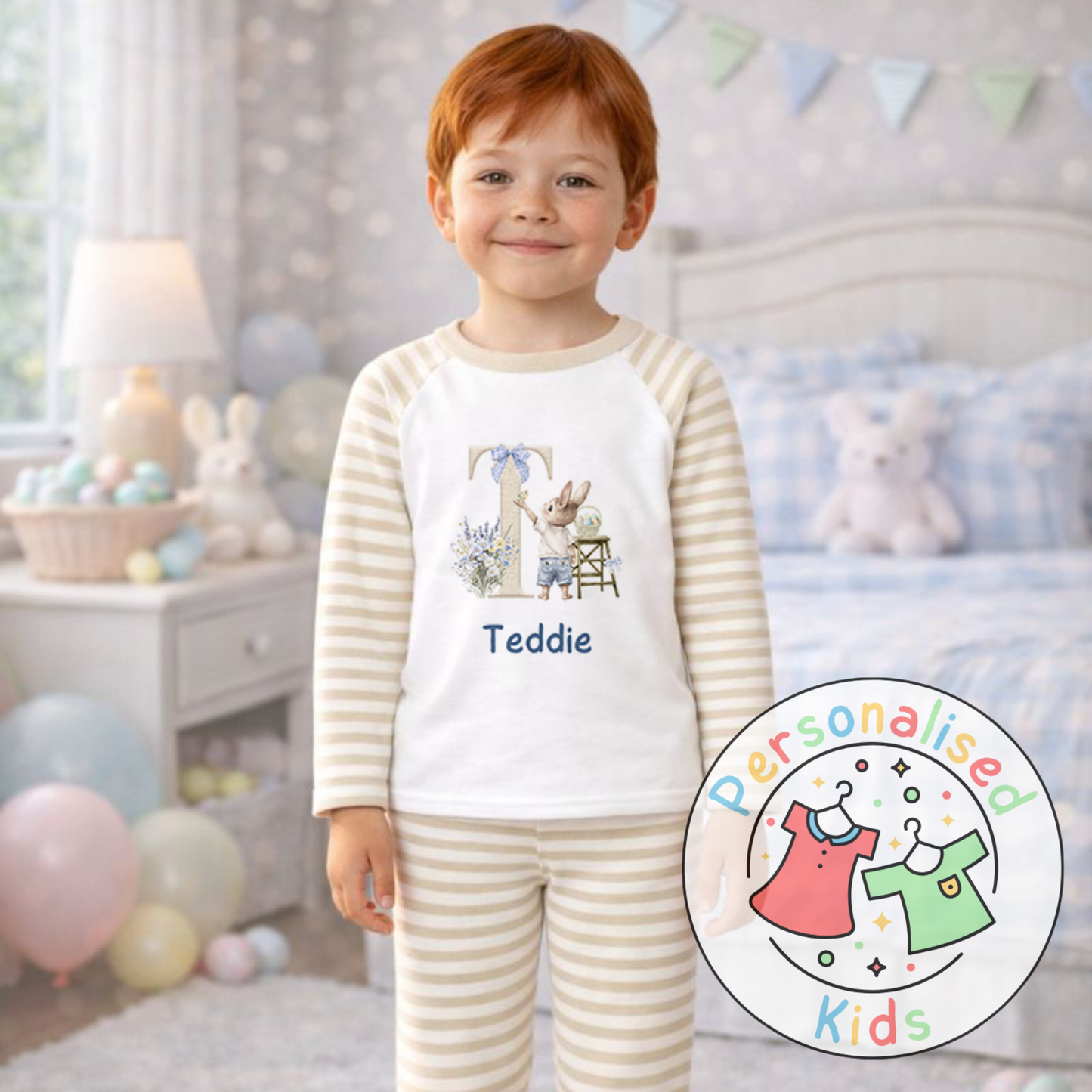 Personalised Initial Bunny Pyjama Set (Custom Name) | BE005