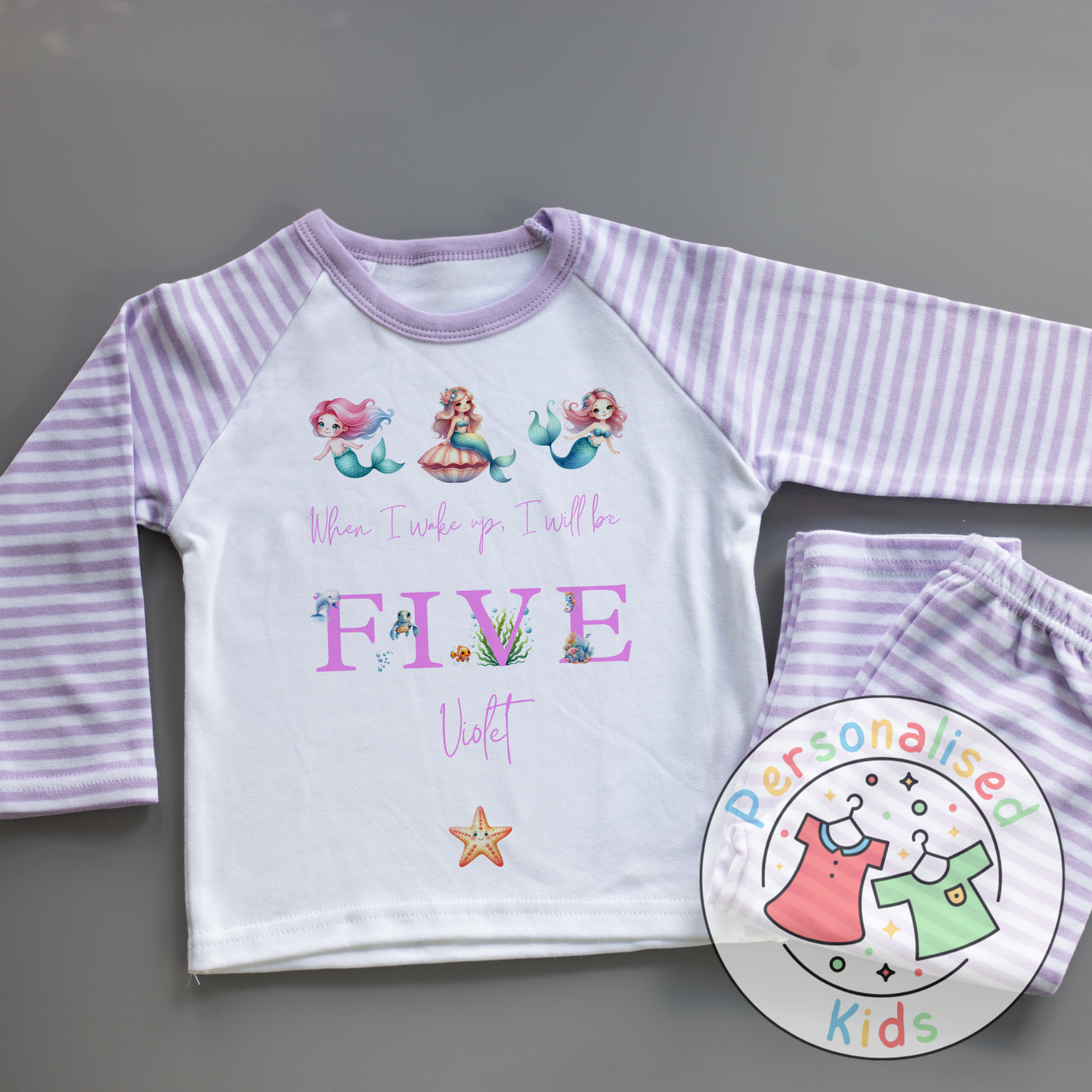 Personalised Mermaid Birthday Pyjamas – “When I Wake Up, I Will Be” Design