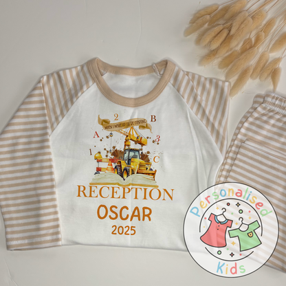 Personalised “When I Wake Up I Will Be Starting” Pyjamas – School & Digger Themed