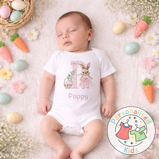 Personalised Easter Bunny Initial Baby Outfit PE001