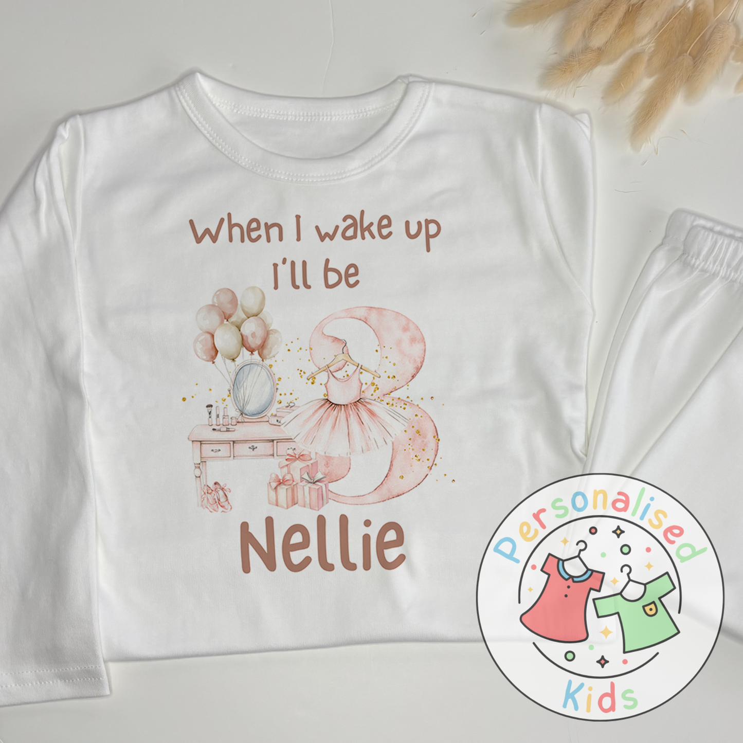 Personalised Pink Ballerina Birthday Pyjamas – “When I Wake Up, I Will Be” Design