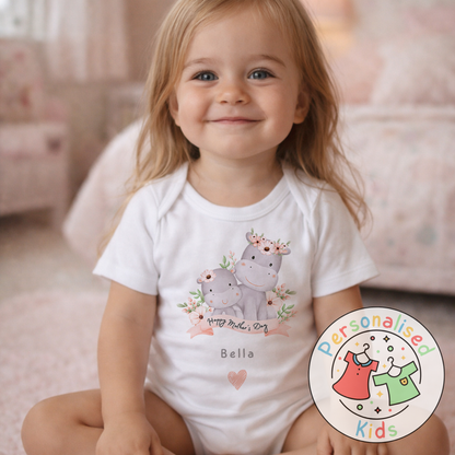 Personalised Mother’s Day Baby Outfit (Hippo Design) – Baby Grow / Long Sleeve / Romper | MD006