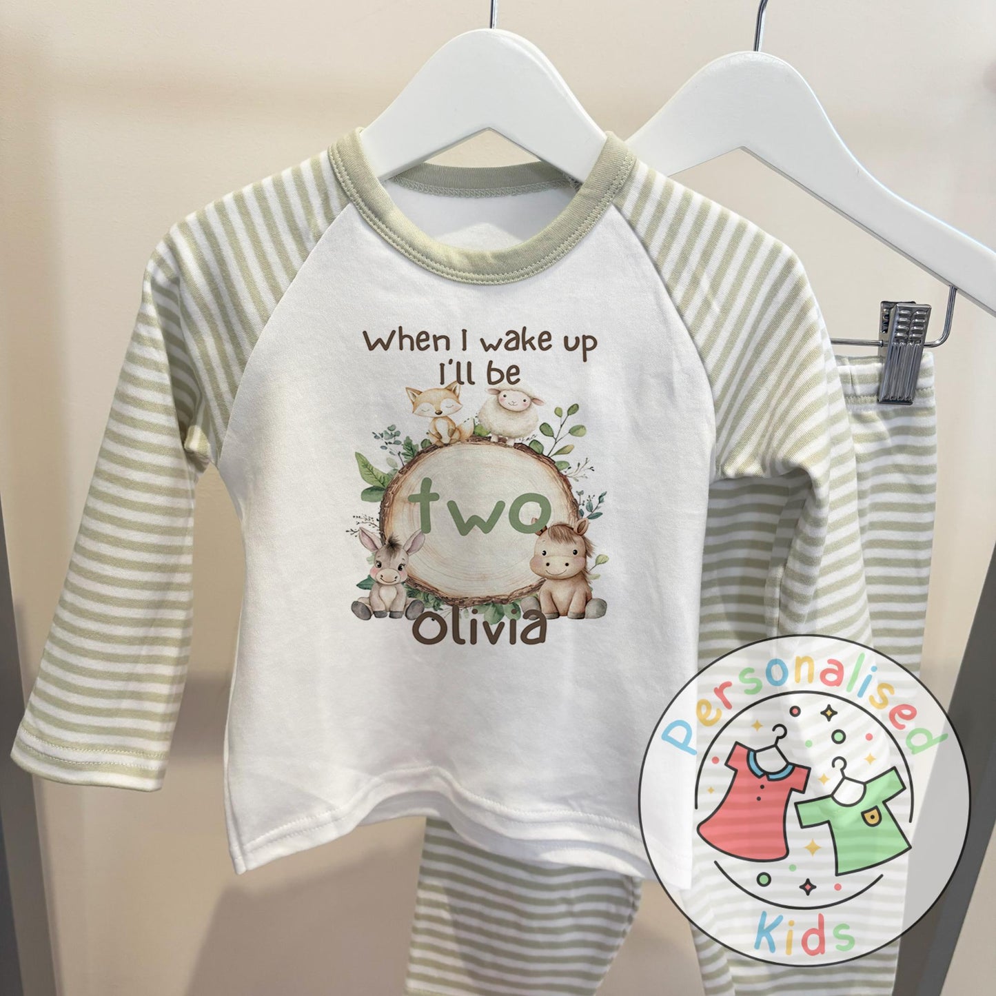 Personalised Safari Animals Birthday Pyjamas – “When I Wake Up I Will Be” Design