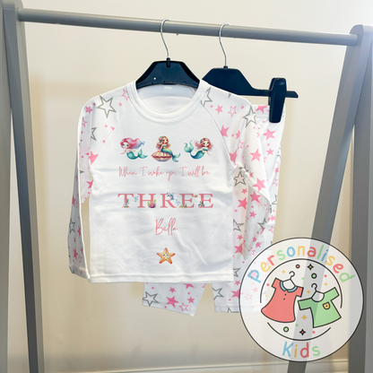 Personalised Mermaid Birthday Pyjamas – “When I Wake Up, I Will Be” Design PINK WORD