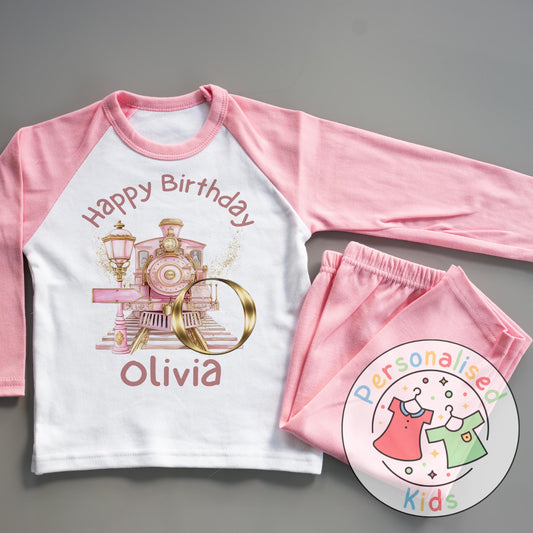 Personalized Pink Express Train Pyjamas – All Aboard for Sweet Dreams!