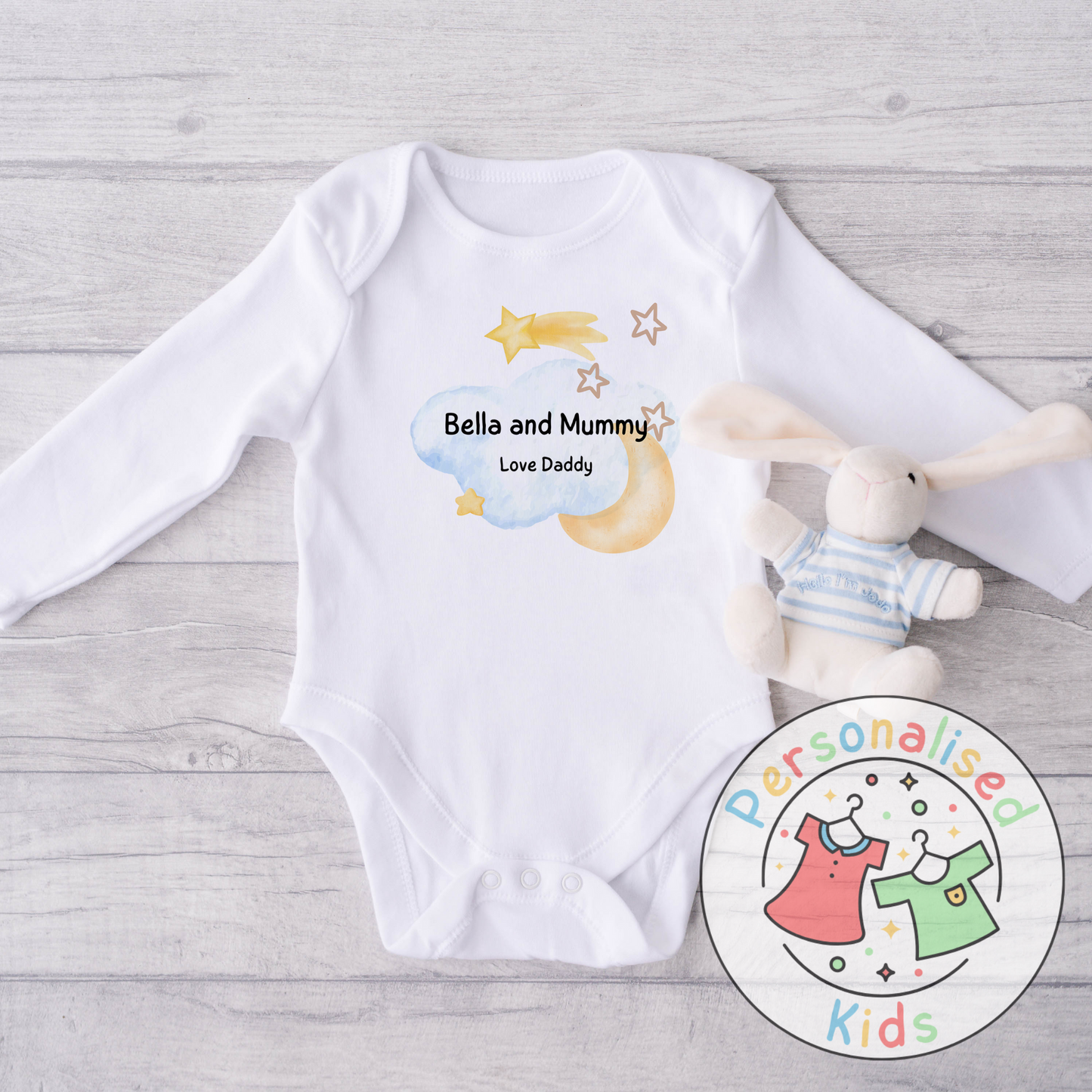 Personalised Father’s Day Baby Grow – “We Love You Daddy” Night Sky Design