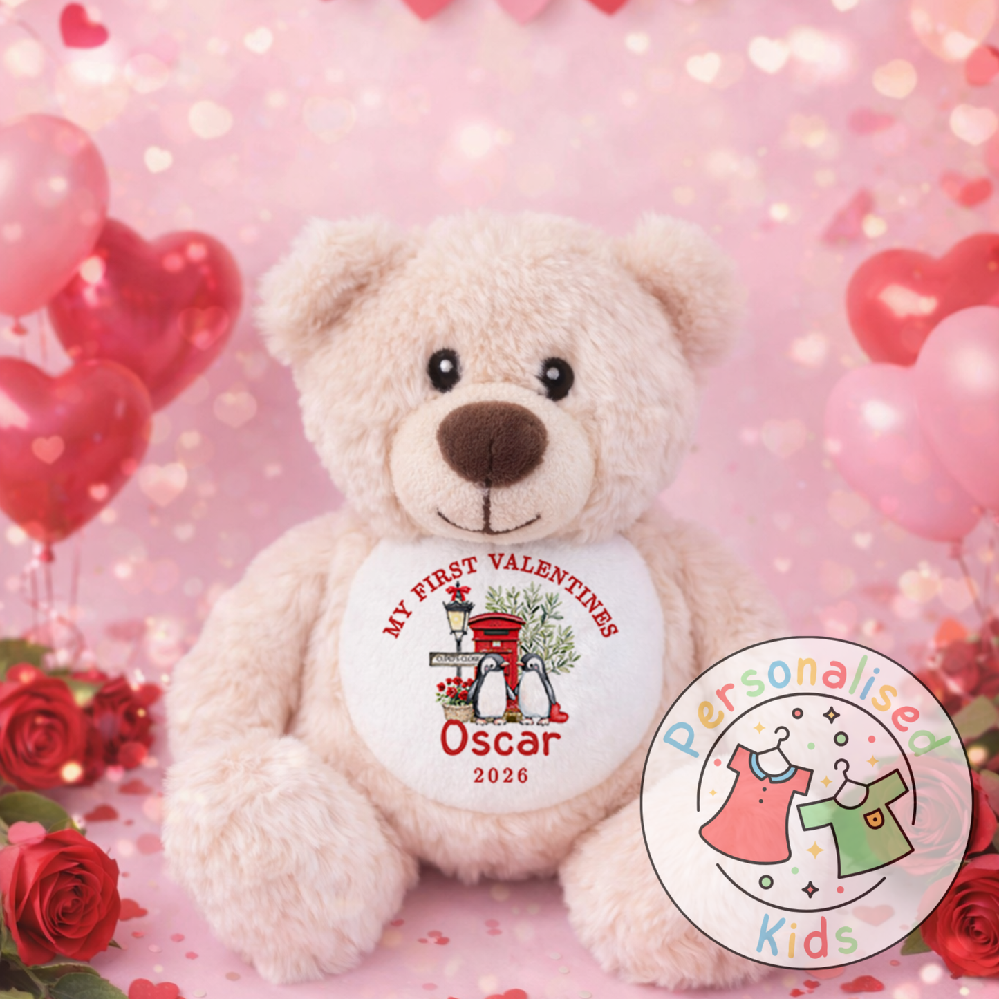 Personalised “My First Valentine’s” Teddy Bear – Custom Name Keepsake Plush Gift V041