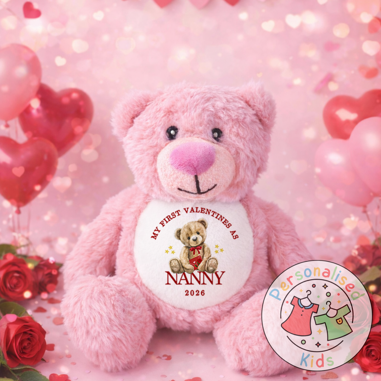 Personalised “My First Valentine’s” Teddy Bear – Custom Name Keepsake Plush Gift V051
