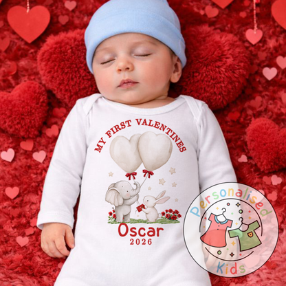 Personalised “My First Valentines” Baby Grow, Long-Sleeved Bodysuit and Romper V020