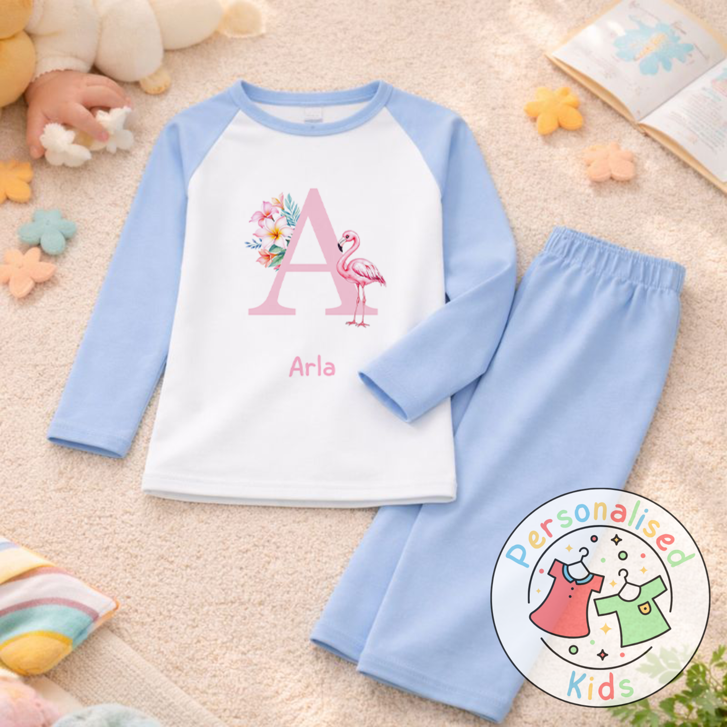 Personalised Pink Flamingo Kids Pyjamas PF002