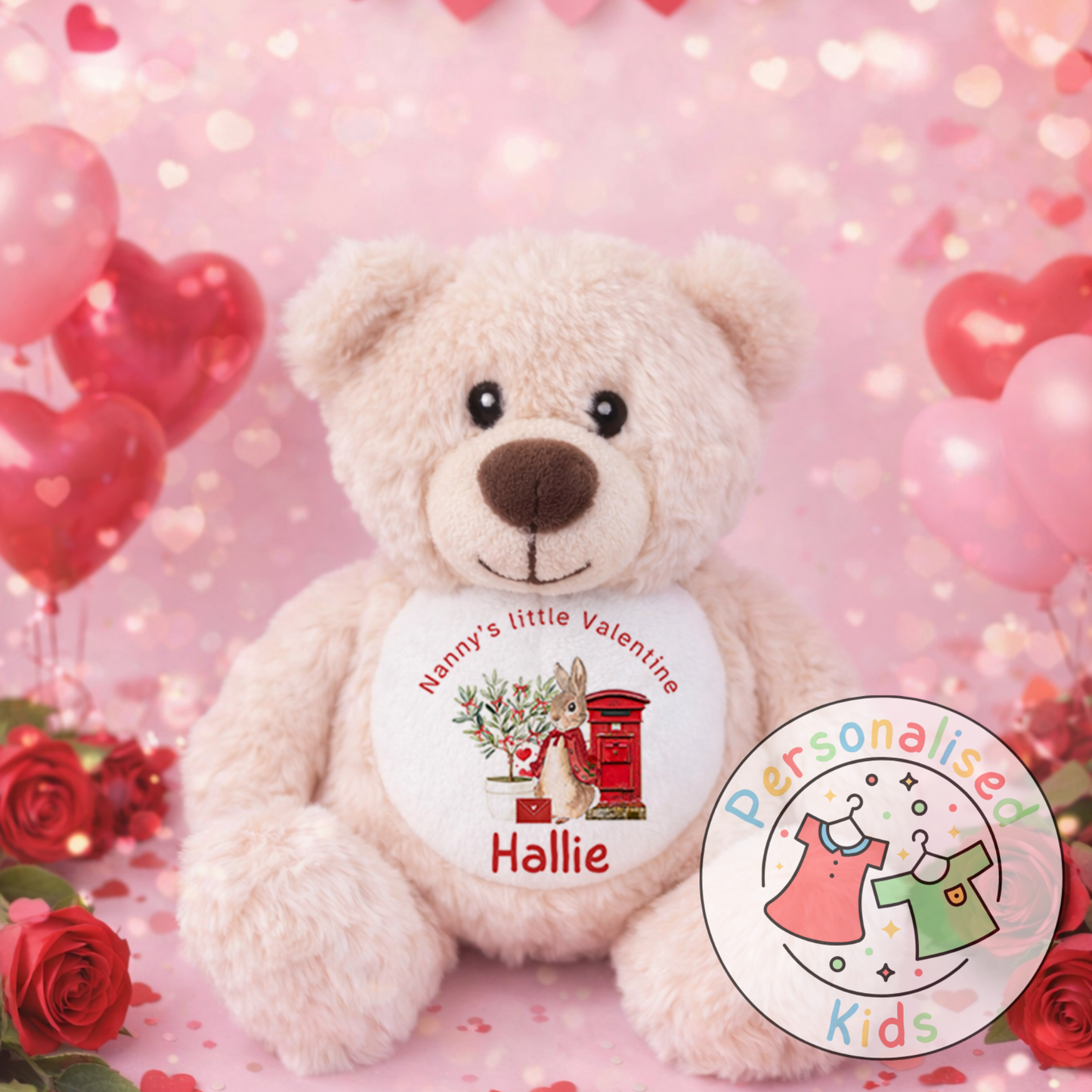 Personalised Valentine’s Teddy Bear – Custom Name Plush Gift V033