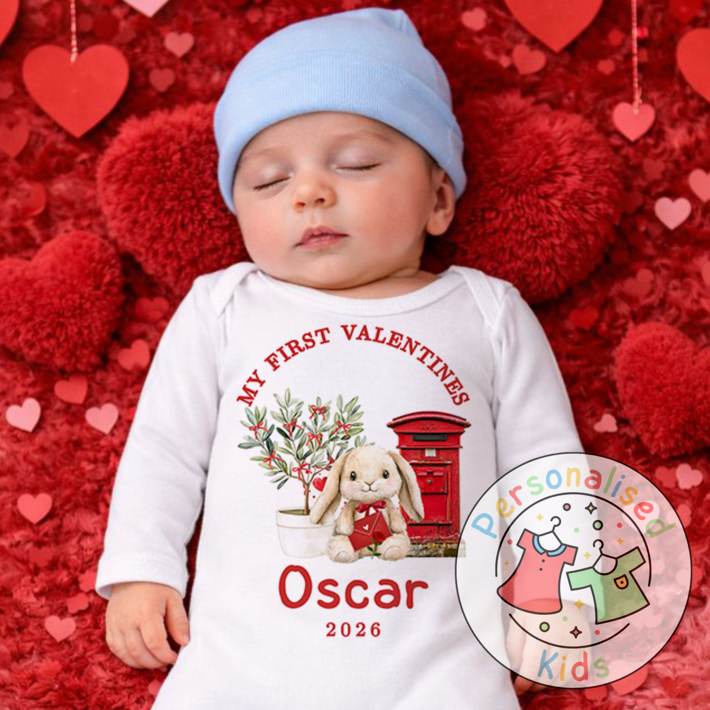 Personalised “My First Valentines” Baby Grow, Long-Sleeved Bodysuit and Romper V023