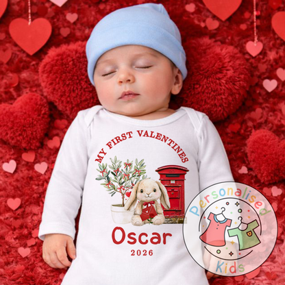 Personalised “My First Valentines” Baby Grow, Long-Sleeved Bodysuit and Romper V023