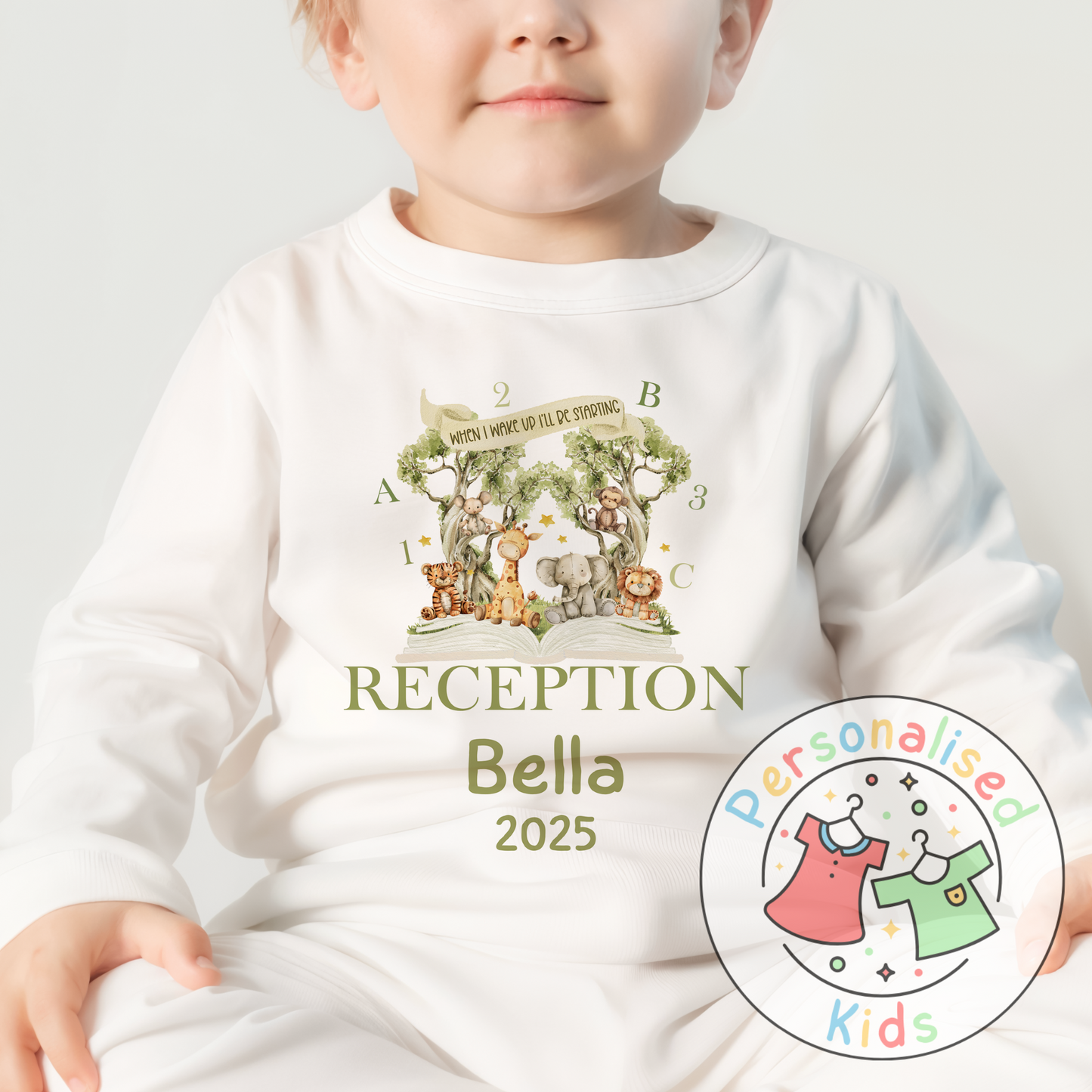 Personalised “When I Wake Up I Will Be Starting” Pyjamas – Safari & School Theme
