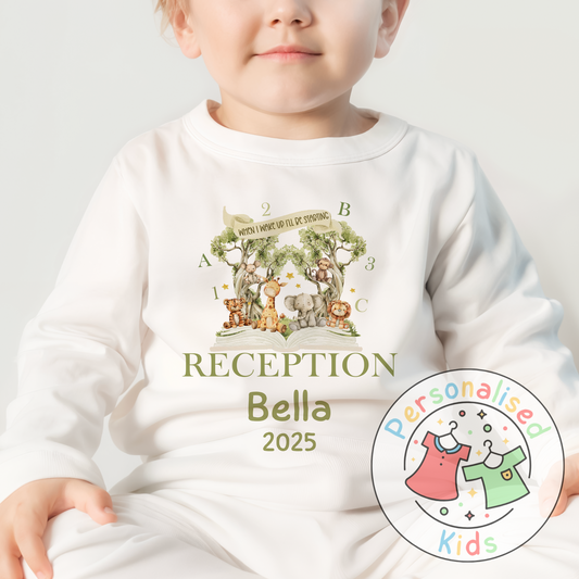 Personalised “When I Wake Up I Will Be Starting” Pyjamas – Safari & School Theme