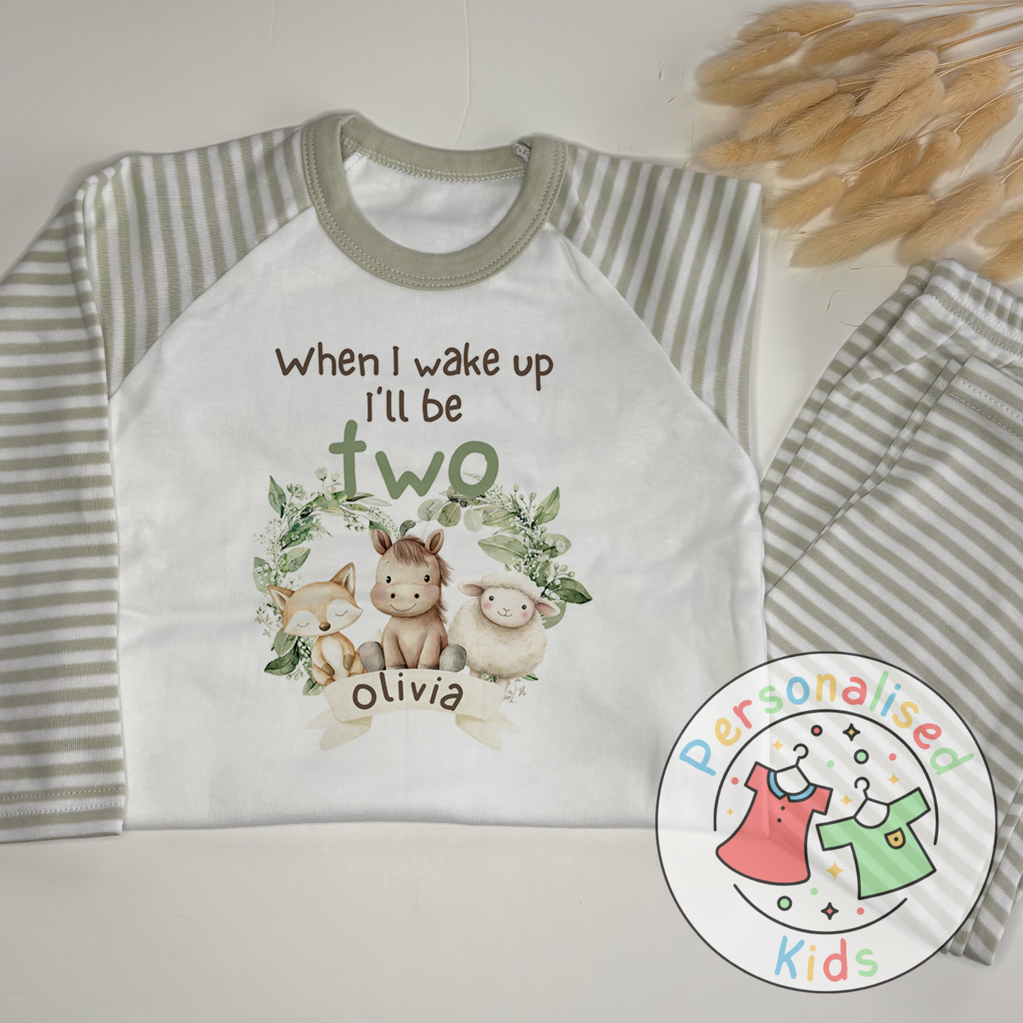Personalised Safari Animals Birthday Pyjamas – “When I Wake Up I Will Be” Design