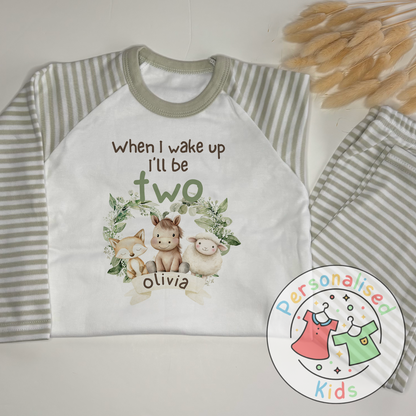 Personalised Safari Animals Birthday Pyjamas – “When I Wake Up I Will Be” Design