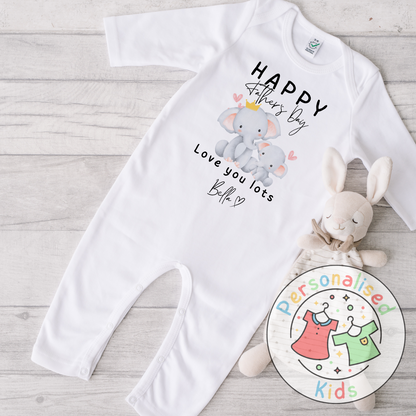 Personalised Father’s Day Baby Grow – Elephant “Happy Father’s Day” Design