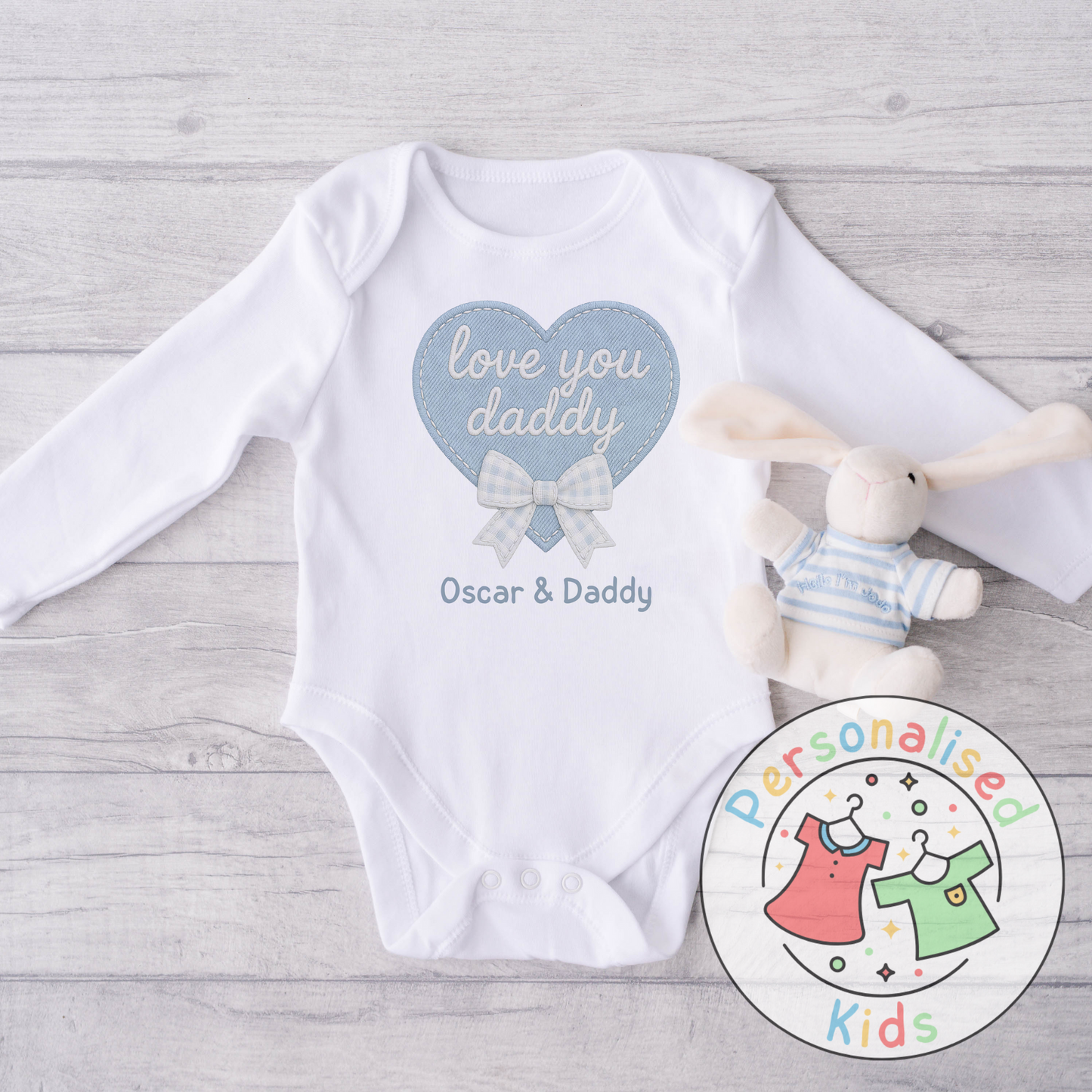 Personalised Father’s Day Baby Grow – “Love You Daddy” Embroidered-Style Heart Design