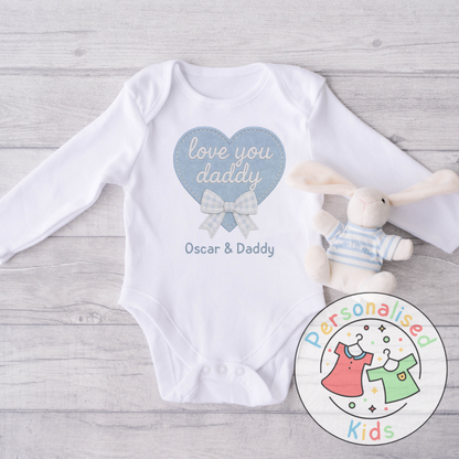 Personalised Father’s Day Baby Grow – “Love You Daddy” Embroidered-Style Heart Design