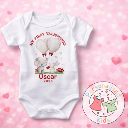Personalised “My First Valentines” Baby Grow, T-Shirt, Long-Sleeved Bodysuit and Romper V020