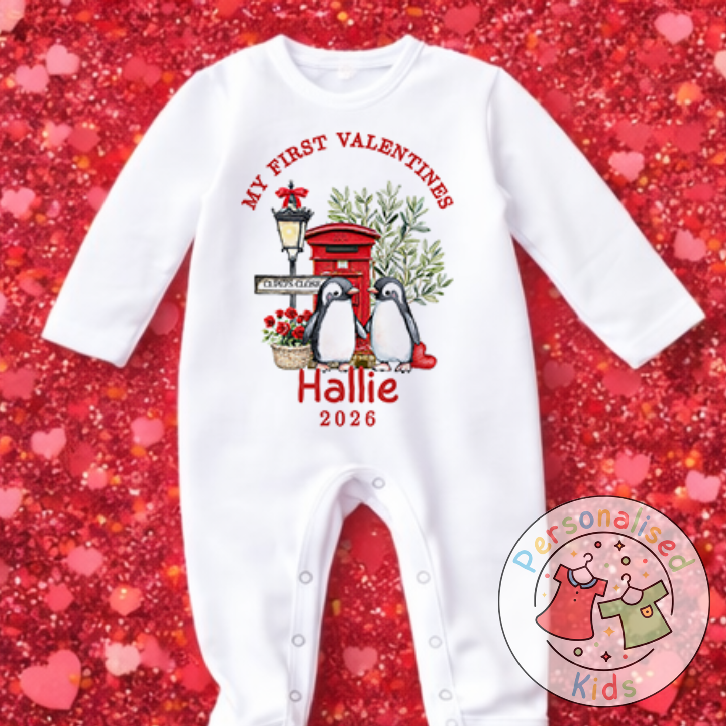 Personalised “My First Valentines” Baby Grow, T-Shirt, Long-Sleeved Bodysuit and Romper V015