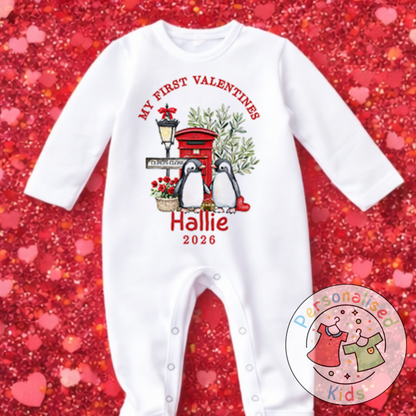 Personalised “My First Valentines” Baby Grow, T-Shirt, Long-Sleeved Bodysuit and Romper V015
