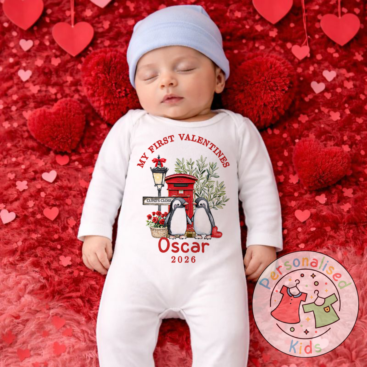 Personalised “My First Valentines” Baby Grow, Long-Sleeved Bodysuit and Romper V015