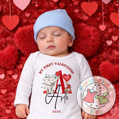 Personalised “My First Valentines” Baby Grow, Long-Sleeved Bodysuit and Romper V026