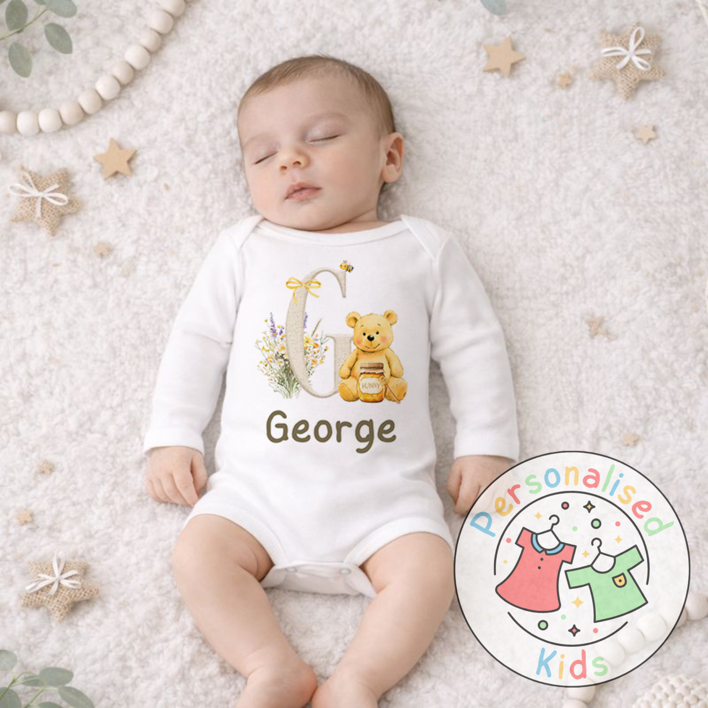 Personalised Initial Honey Bear Baby Outfit HB001