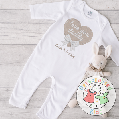 Personalised Father’s Day Baby Grow – “Love You Daddy” Embroidered-Style Heart Design
