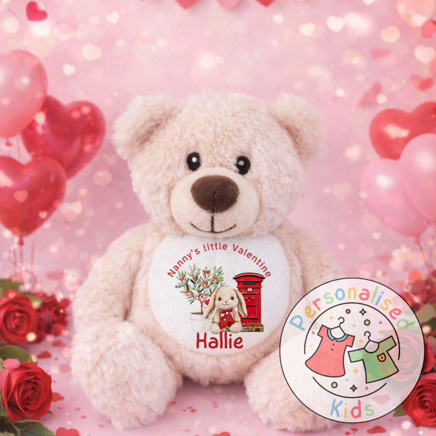Personalised Valentine’s Teddy Bear – Custom Name Plush Gift V035