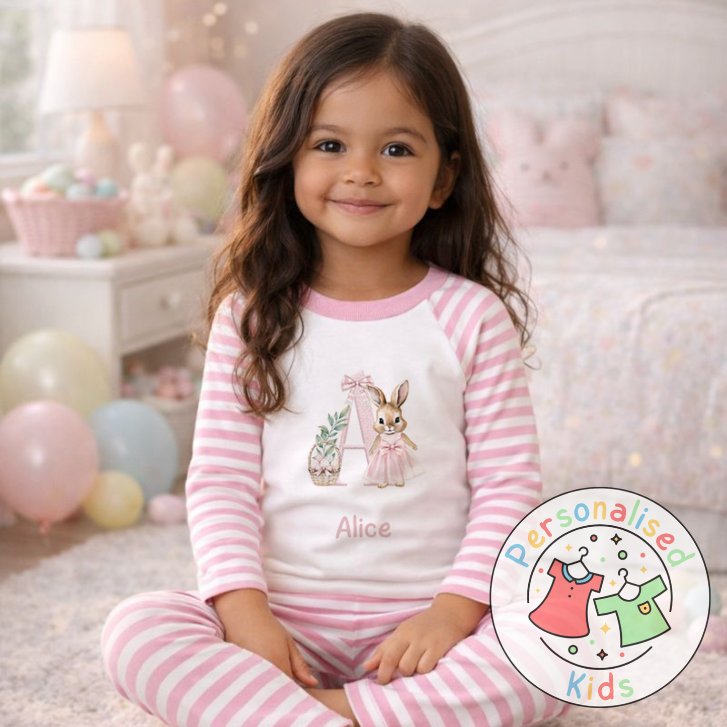 Personalised Easter Bunny Initial Pyjama Set, PE001