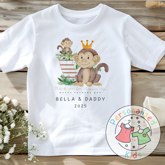 Personalised Father’s Day Top– “Thank You for Stepping Up” Monkey Design