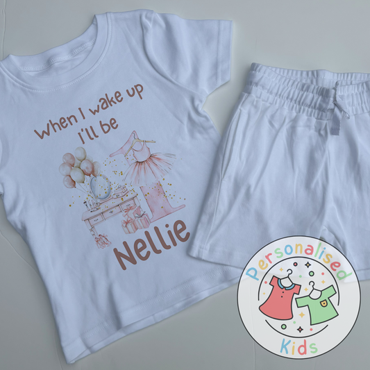 Personalised Pink Ballerina Birthday Pyjamas – “When I Wake Up, I Will Be” Design - short set