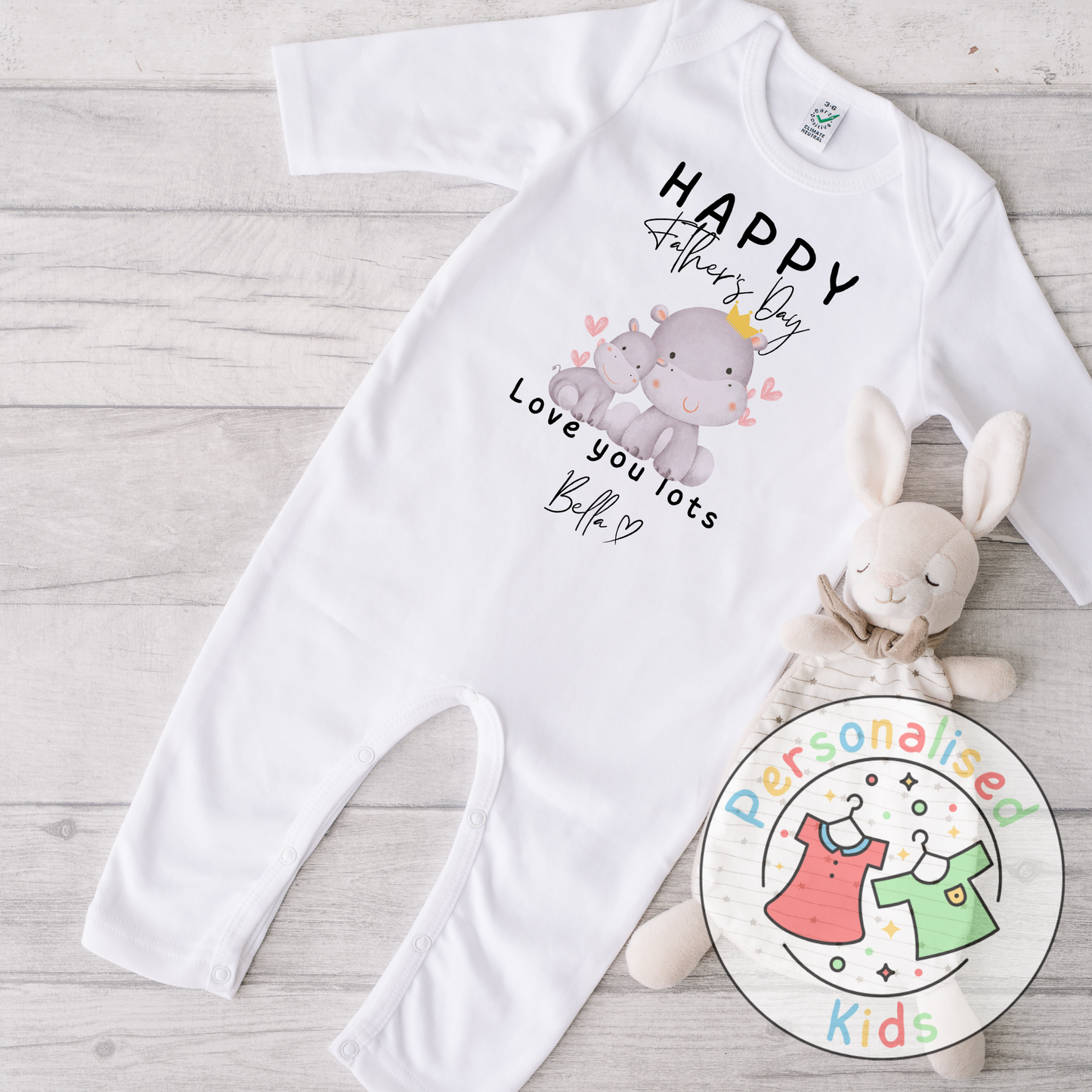 Personalised Father’s Day Baby Grow – Hippo “Happy Father’s Day” Design