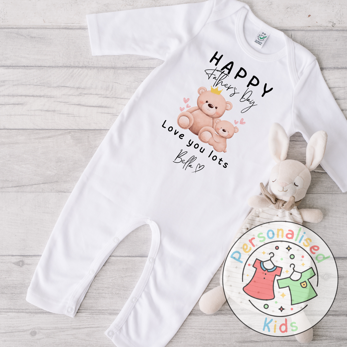 Personalised Father’s Day Baby Grow – Bear “Happy Father’s Day” Design