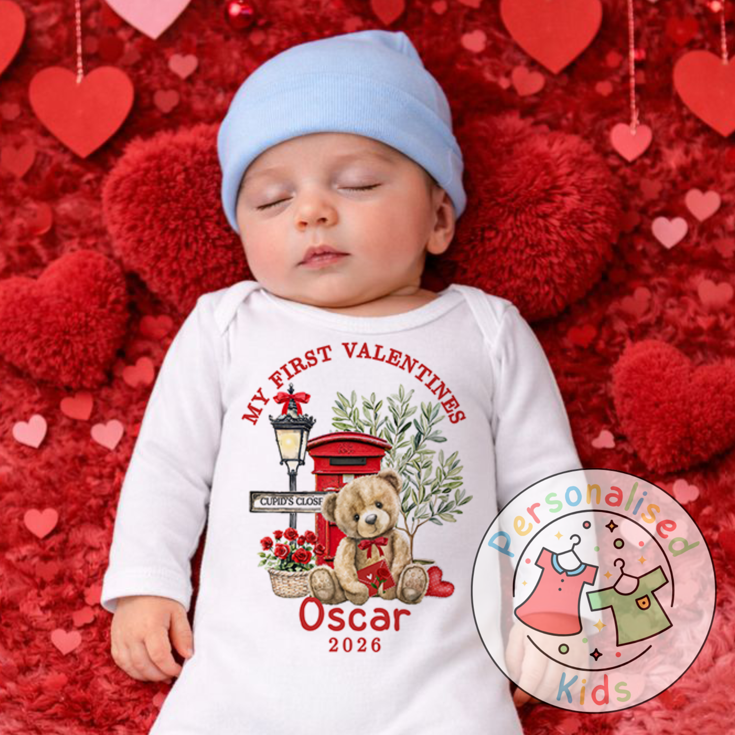 Personalised “My First Valentines” Baby Grow, Long-Sleeved Bodysuit and Romper V019