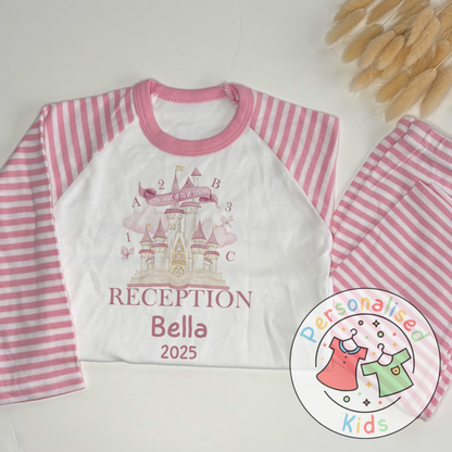 Personalised “When I Wake Up I Will Be Starting” Pyjamas – Fairy Castle & School Theme