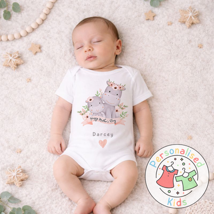 Personalised Mother’s Day Baby Outfit (Hippo Design) – Baby Grow / Long Sleeve / Romper | MD006