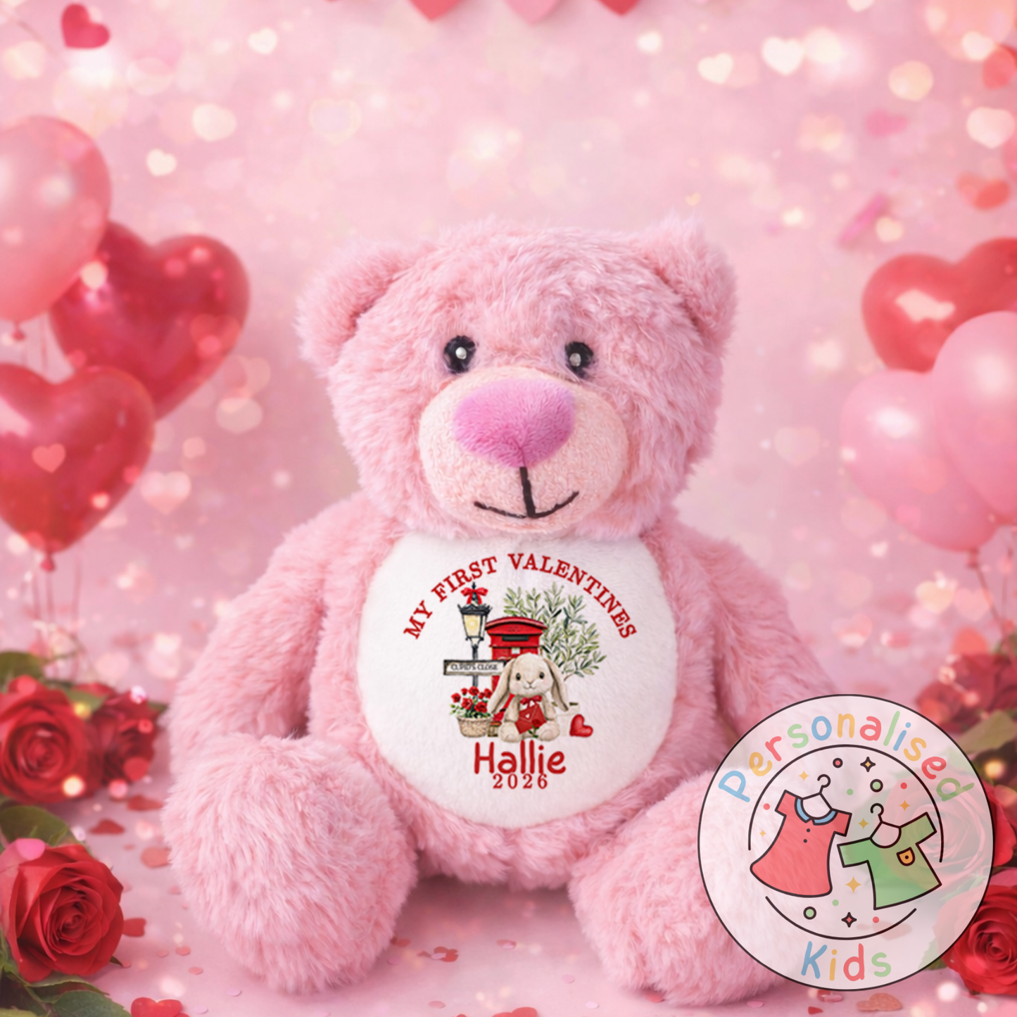 Personalised “My First Valentine’s” Teddy Bear – Custom Name Keepsake Plush Gift V043