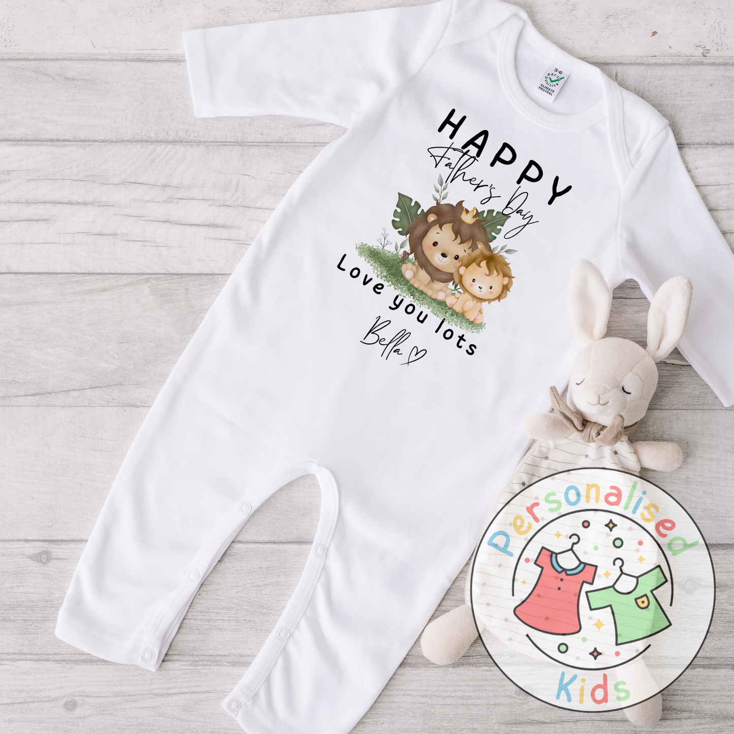 Personalised Father’s Day Baby Grow – Lion “Happy Father’s Day” Design