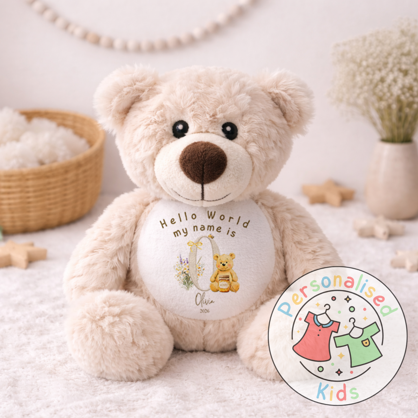 Personalised Honey Bear Hello World Teddy Bear HB004