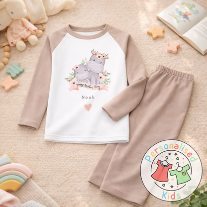 Personalised Mother’s Day Kids Pyjamas – Mummy & Baby Hippo MD006