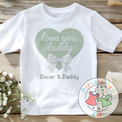 Personalised Father’s Day Baby Top – “Love You Daddy” Embroidered-Style Heart Design